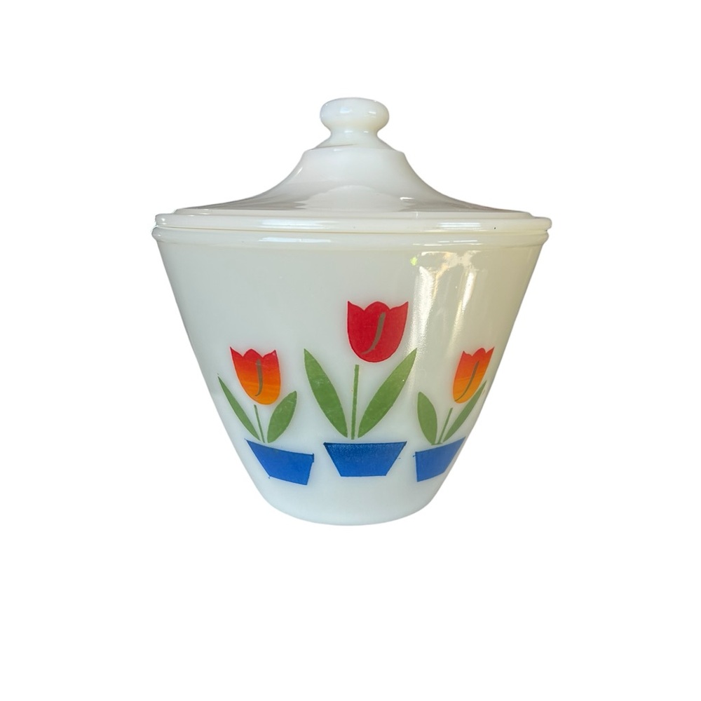 Vintage Anchor Hocking Tulip Grease Jar Canister Milk Glass MCM - Picture 2 of 12